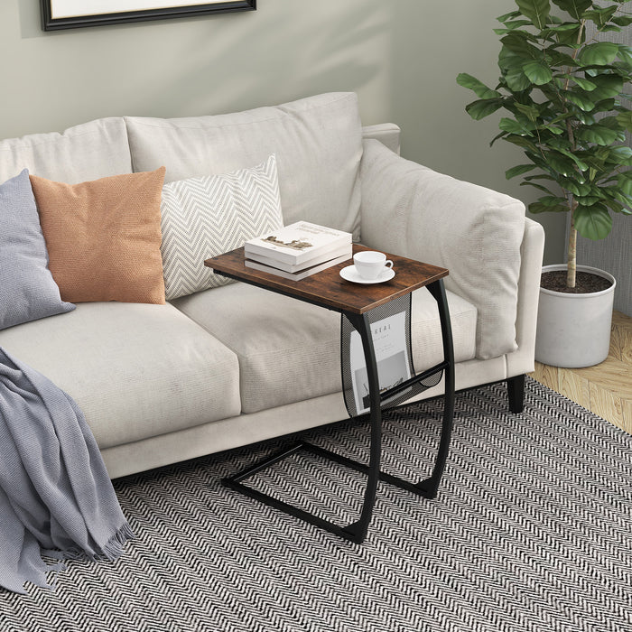 Set of 2 C-Shaped Compact Sofa Side Snack Table for Small Space-