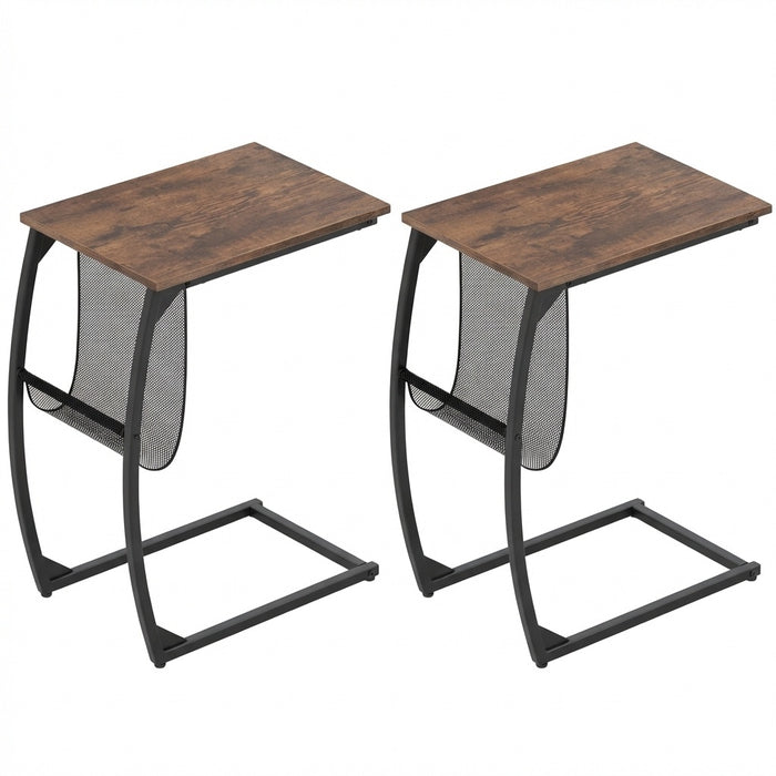 Set of 2 C-Shaped Compact Sofa Side Snack Table for Small Space-