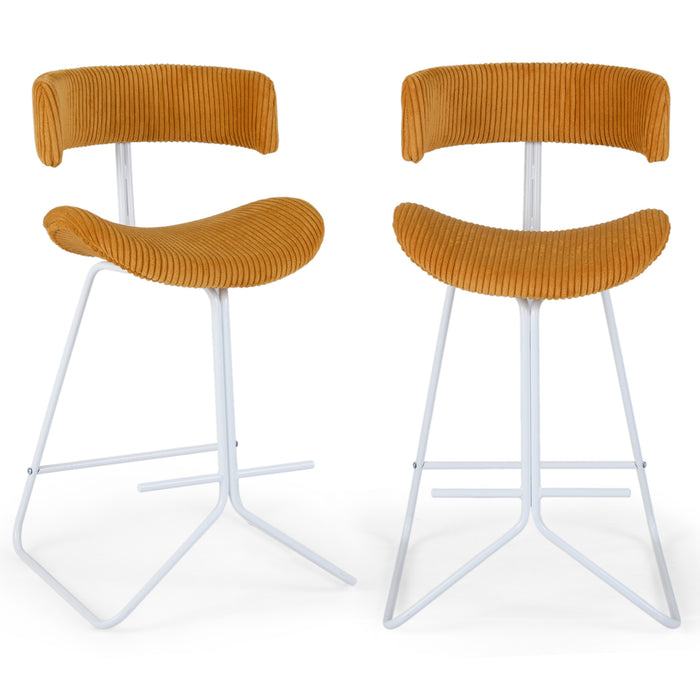 Set of 2 Counter Height Stools 63cm Fabric Upholstered Armless Barstools with Curved Back-