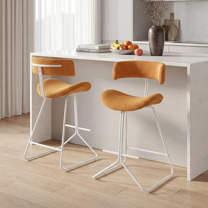 Set of 2 Counter Height Stools 63cm Fabric Upholstered Armless Barstools with Curved Back-