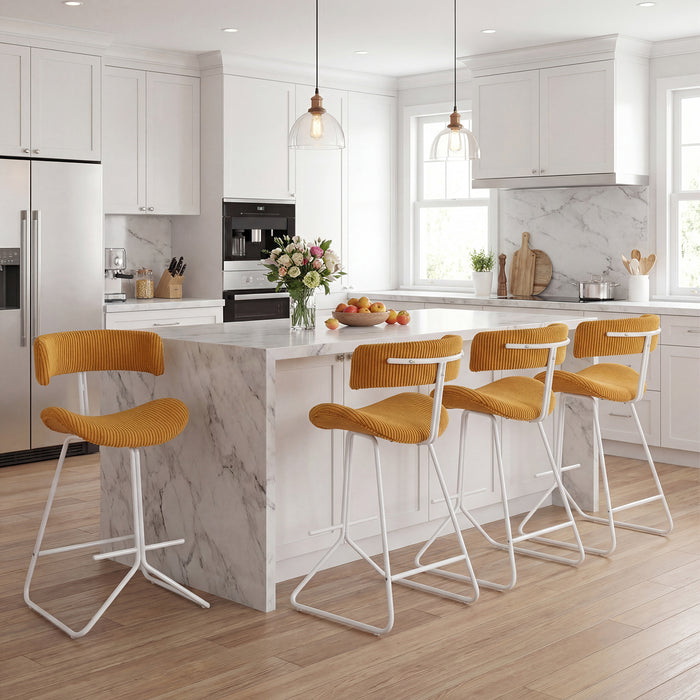 Set of 2 Counter Height Stools 63cm Fabric Upholstered Armless Barstools with Curved Back-