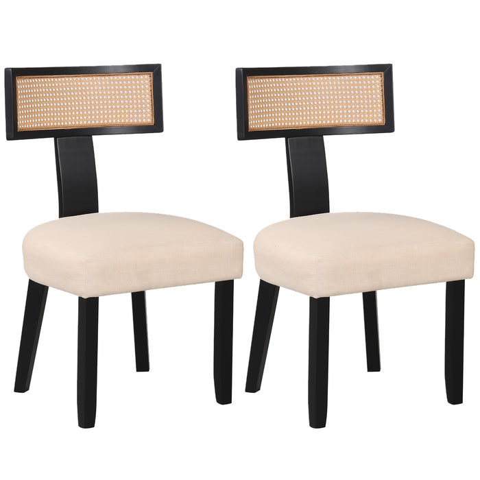 Set of 2 Dining Chairs Linen Fabric Upholstered Accent Chairs-