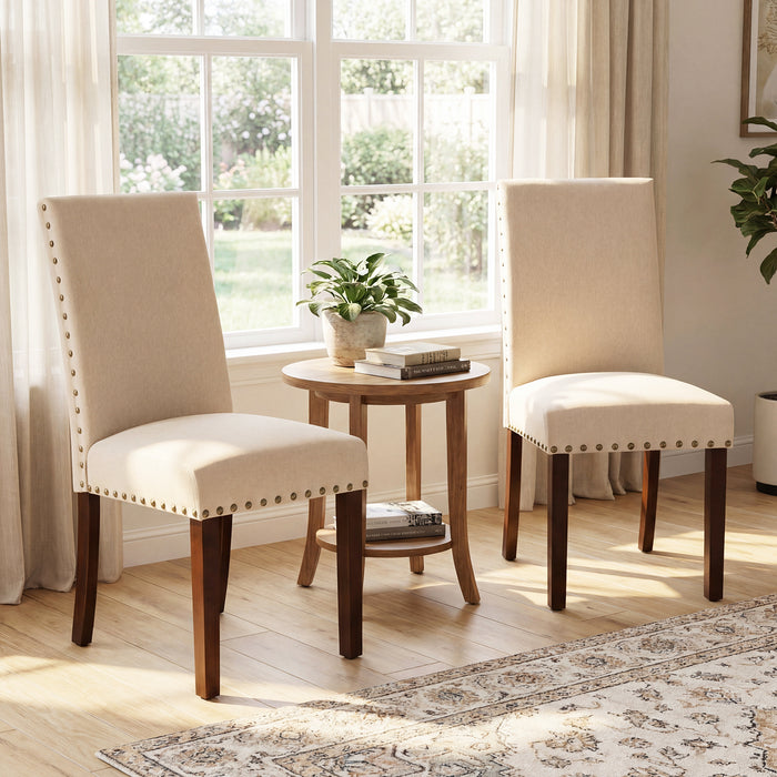Set of 2 Dining Chairs with High Back, and Solid Rubber Wood Legs-
