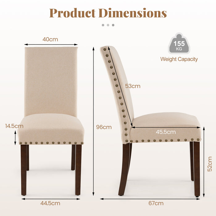 Set of 2 Dining Chairs with High Back, and Solid Rubber Wood Legs-