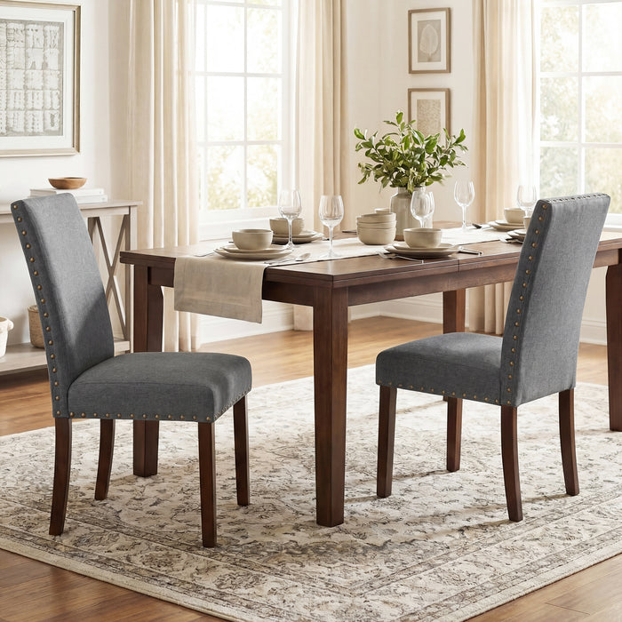 Set of 2 Dining Chairs with High Back, and Solid Rubber Wood Legs-