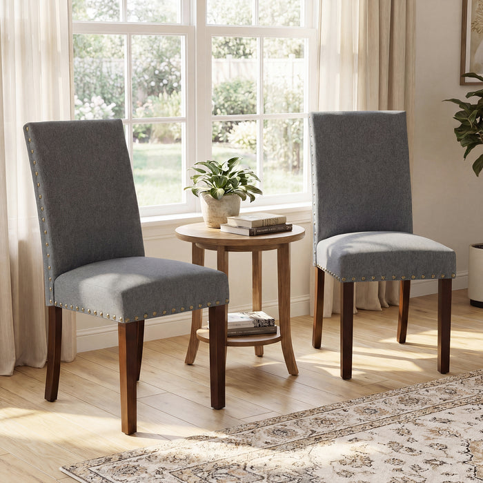 Set of 2 Dining Chairs with High Back, and Solid Rubber Wood Legs-