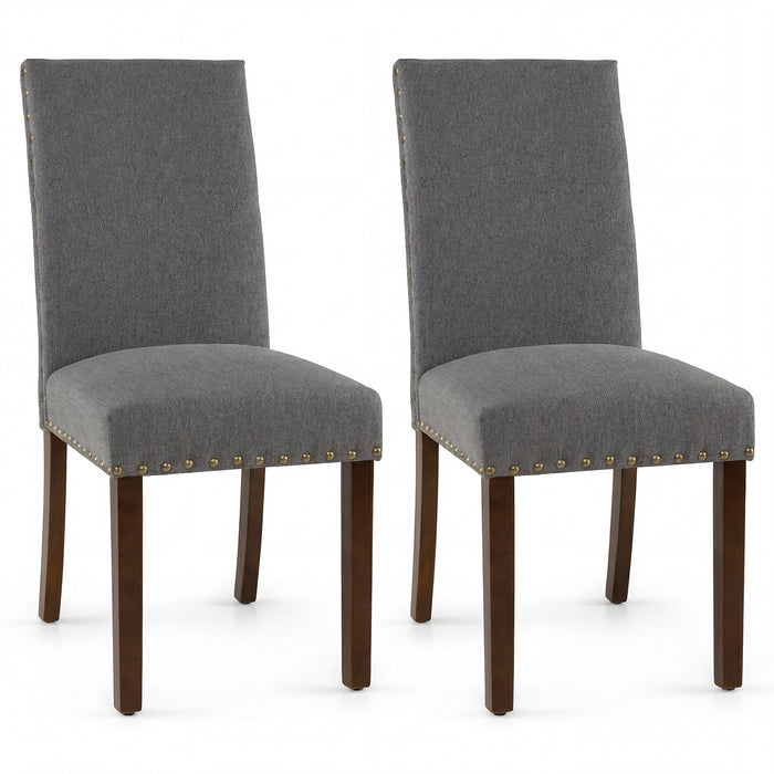 Set of 2 Dining Chairs with High Back, and Solid Rubber Wood Legs-
