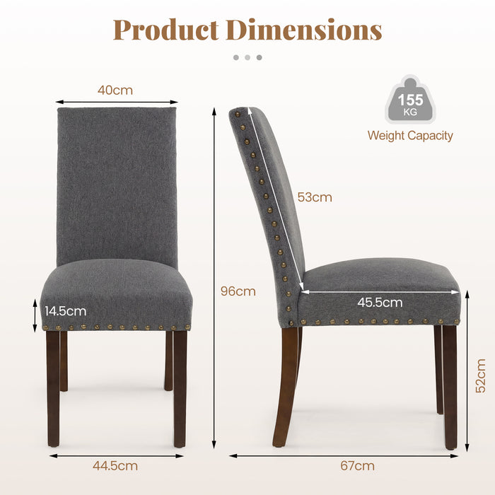 Set of 2 Dining Chairs with High Back, and Solid Rubber Wood Legs-