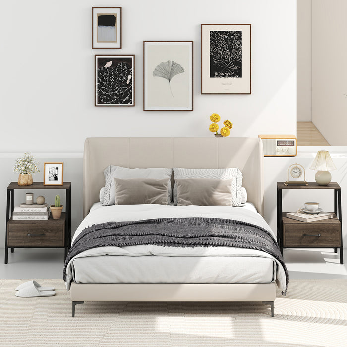 Set of 2 Farmhouse 3-Tier Nightstand with Drawer and Open Shelf-Grey