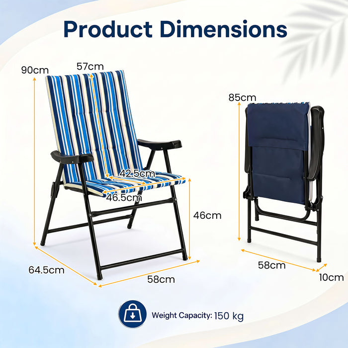 Set of 2 Foldable Beach Chairs with Armrests and Wide Seat-