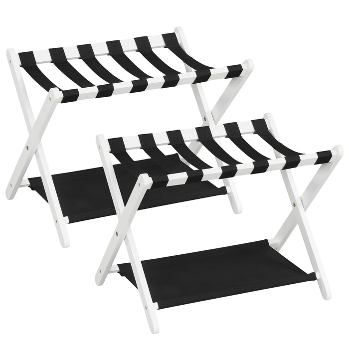 Set of 2 Folding Luggage Rack with Rubberwood Frame for Bedroom-Black