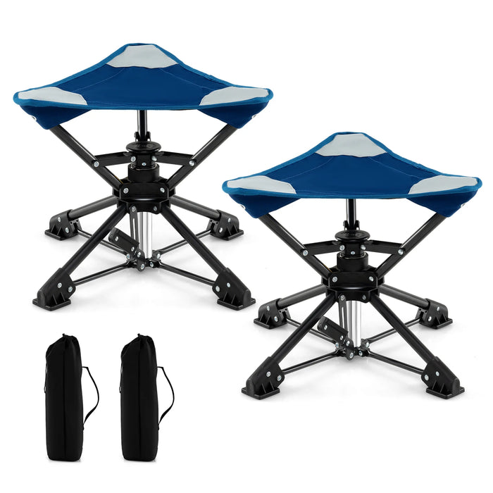 Set of 2 Folding Swivel Camping Hunting Stools with Anti-Sink Feet and Carry Bag-
