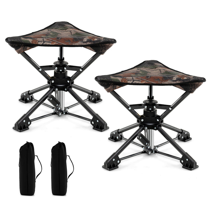 Set of 2 Folding Swivel Camping Hunting Stools with Anti-Sink Feet and Carry Bag-