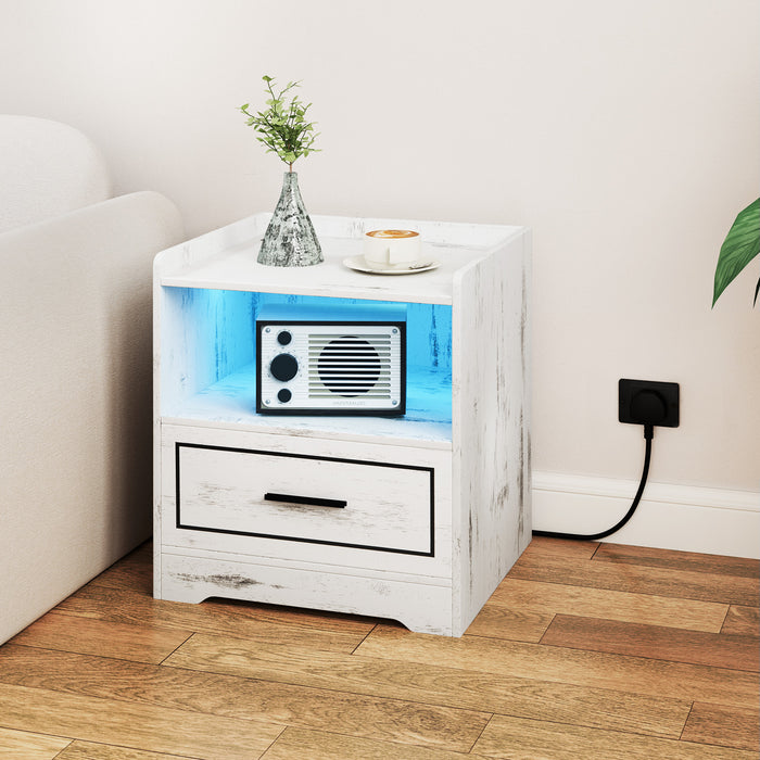 Set of 2 LED Nightstand with USB and Type-C Port-Black