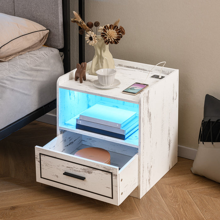 Set of 2 LED Nightstand with USB and Type-C Port-Black