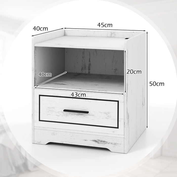 Set of 2 LED Nightstand with USB and Type-C Port-Black