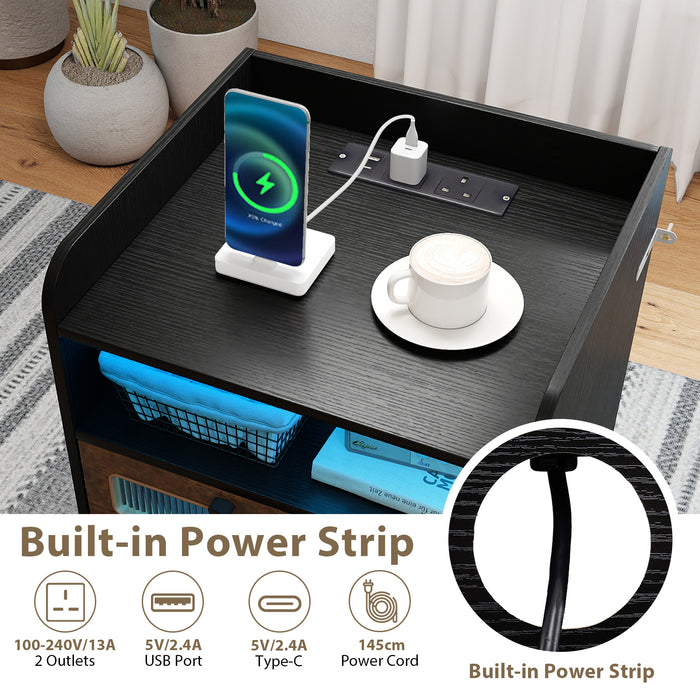 Set of 2 Mid Century Nightstand Modern Bedside Table with Charging Station-