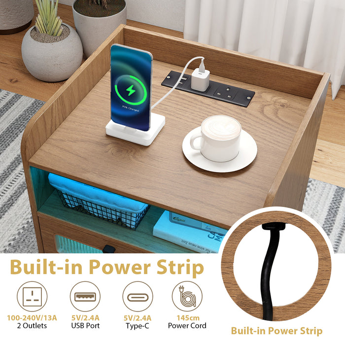 Set of 2 Mid Century Nightstand Modern Bedside Table with Charging Station-