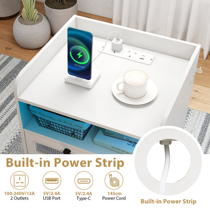 Set of 2 Mid Century Nightstand Modern Bedside Table with Charging Station-