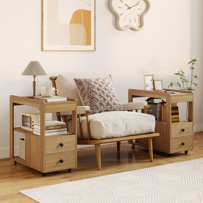 Set of 2 Modern 2-Drawer Sofa Side Table with Open Shelves-