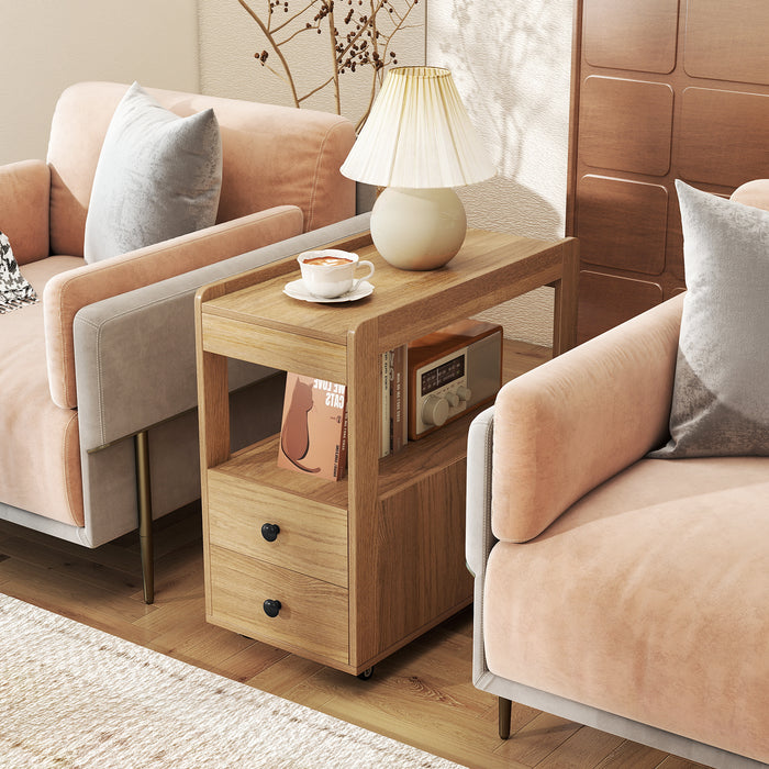Set of 2 Modern 2-Drawer Sofa Side Table with Open Shelves-