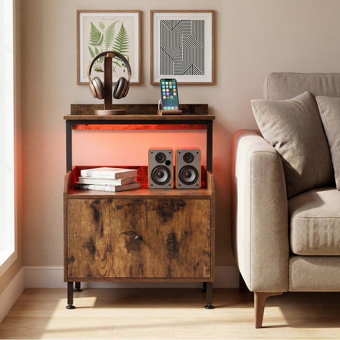 Set of 2 Nightstand Bedside Table with Charging Station-