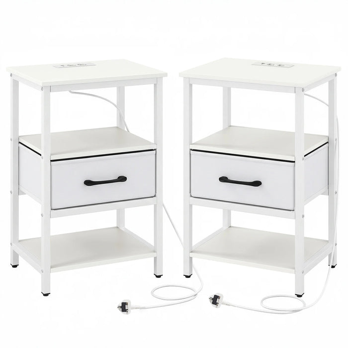 Set of 2 Nightstand Bedside Table with Charging Station and Drawer-
