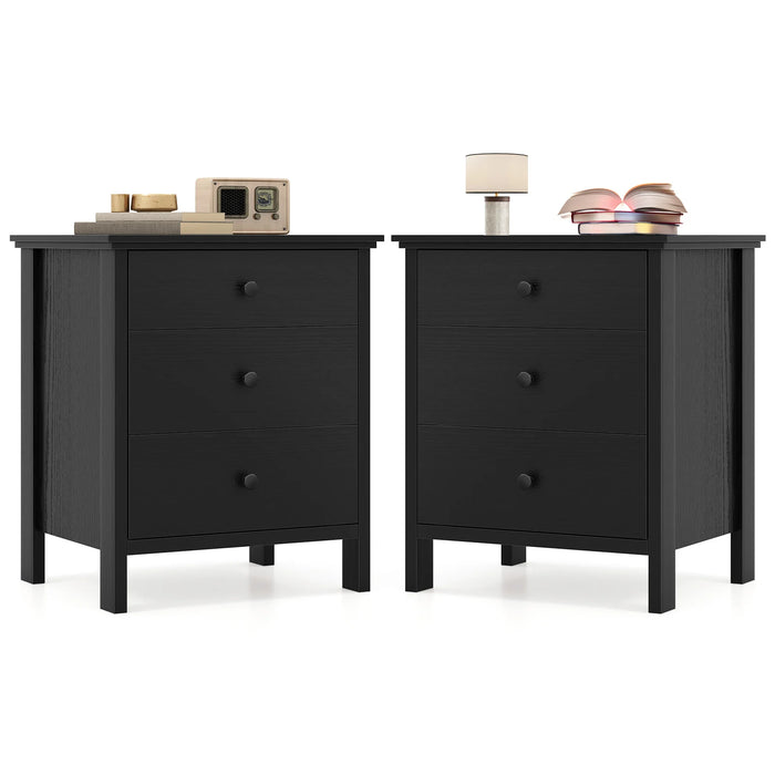 Set of 2 Nightstand with 3 Drawer for Bedroom Compact Storage Chest-