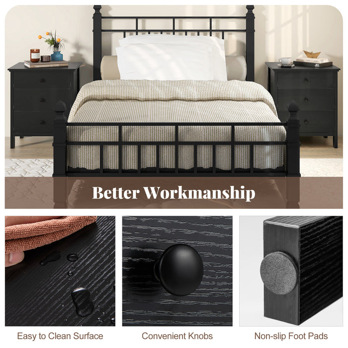 Set of 2 Nightstand with 3 Drawer for Bedroom Compact Storage Chest-