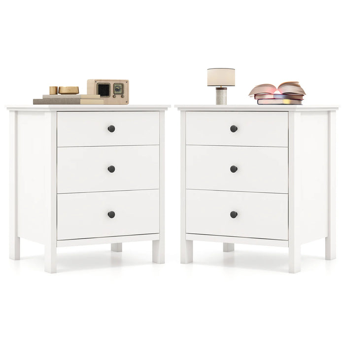 Set of 2 Nightstand with 3 Drawer for Bedroom Compact Storage Chest-