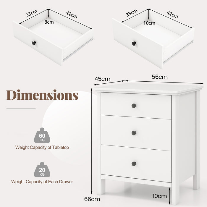 Set of 2 Nightstand with 3 Drawer for Bedroom Compact Storage Chest-