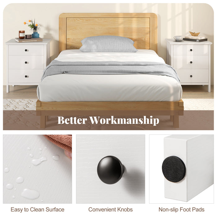 Set of 2 Nightstand with 3 Drawer for Bedroom Compact Storage Chest-
