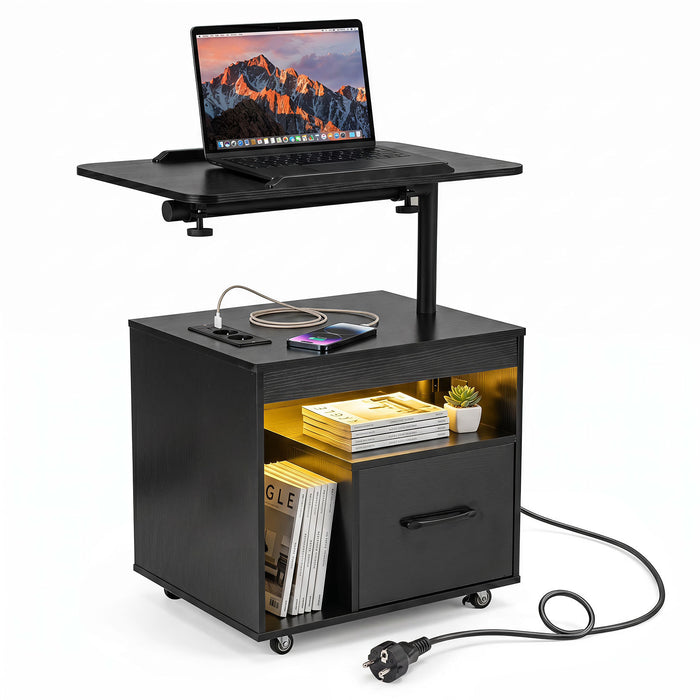 Set of 2 Nightstand with Charging Station and Rotatable Tabletop for Bedroom-