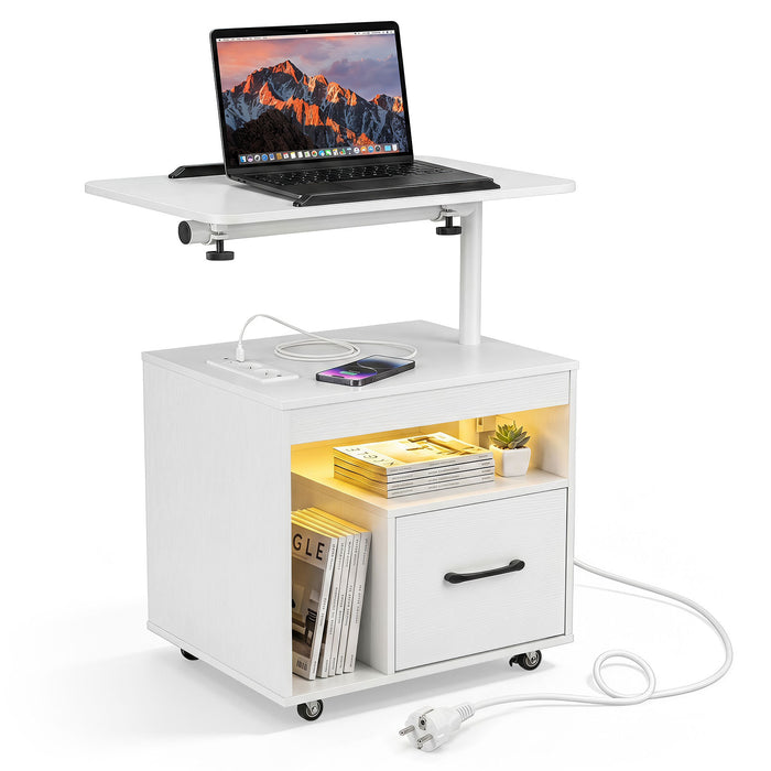 Set of 2 Nightstand with Charging Station and Rotatable Tabletop for Bedroom-