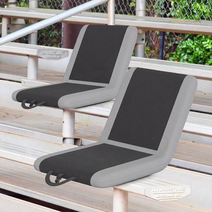 Set of 2 Padded Stadium Seat with Back Support and 6 Reclining Positions-Black
