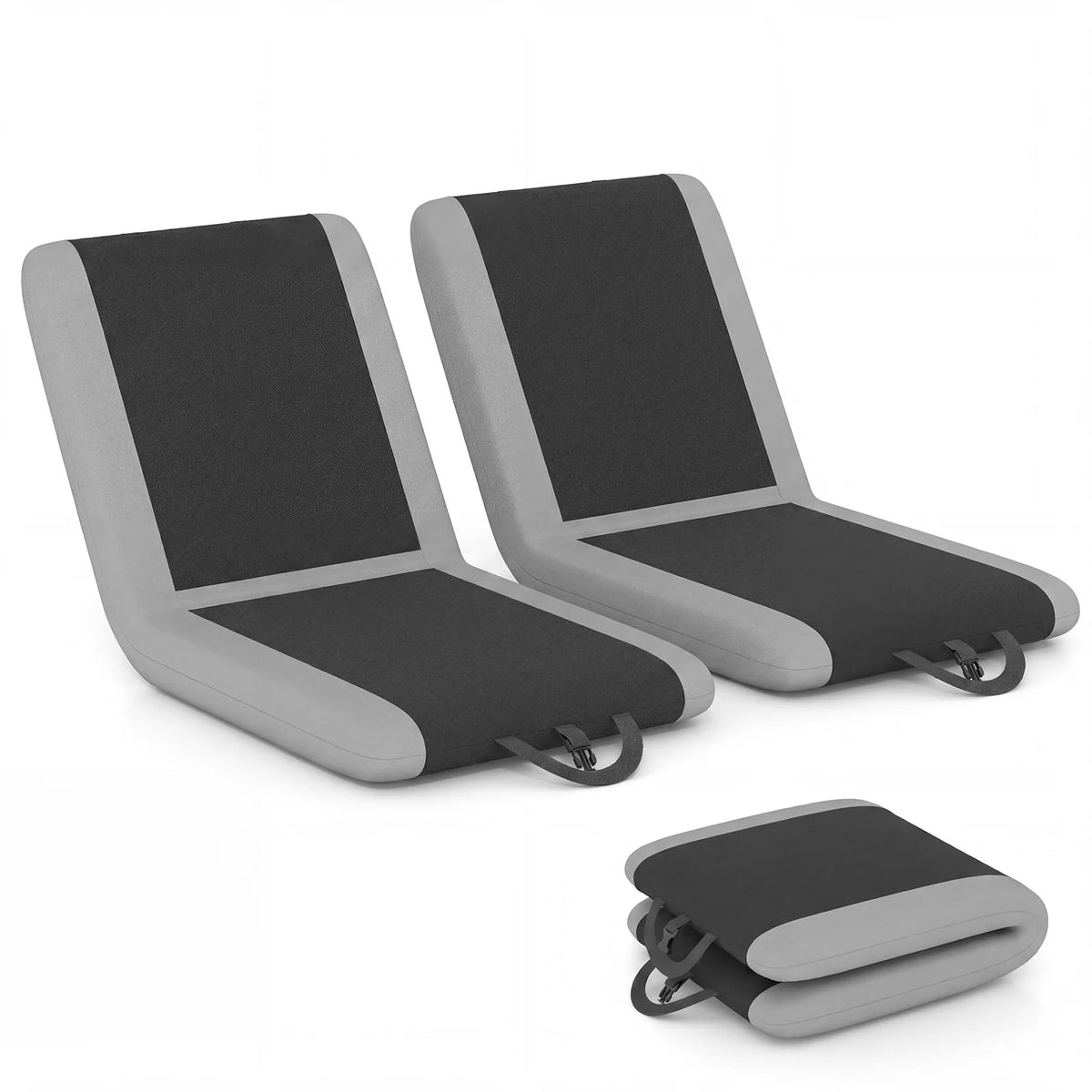 Set of 2 Padded Stadium Seat with Back Support and 6 Reclining Positions-Black