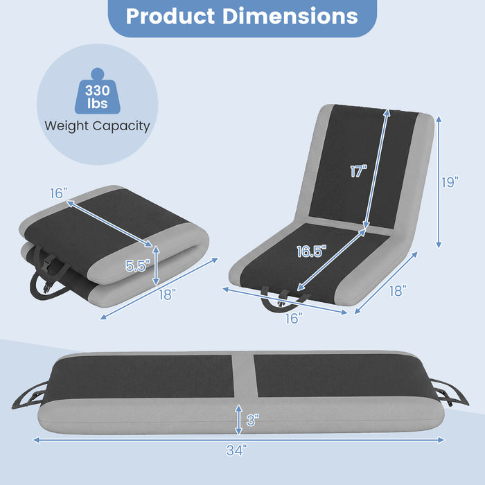 Set of 2 Padded Stadium Seat with Back Support and 6 Reclining Positions-Black