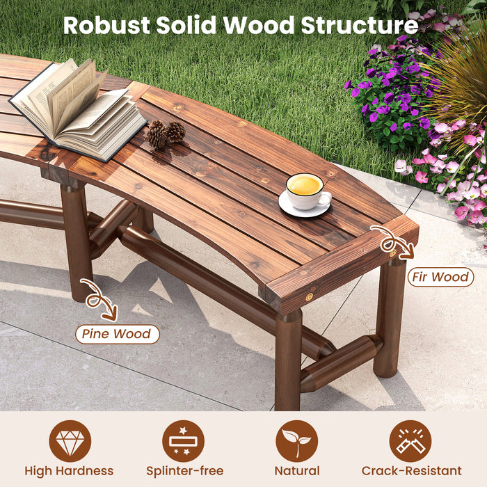 Set of 2 Patio Curved Bench Solid Wood Fire Pit Bench for 2-3 People Outdoor Backless Loveseat-