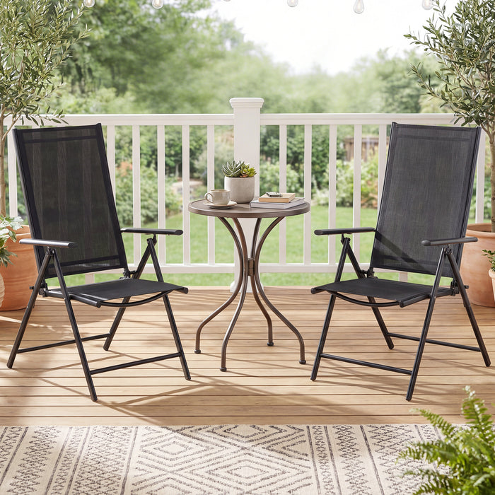 Set of 2 Patio Folding Chairs Adjustable with Breathable Fabric Seats-