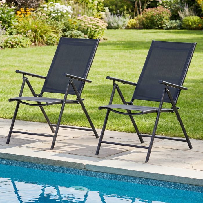 Set of 2 Patio Folding Chairs Adjustable with Breathable Fabric Seats-