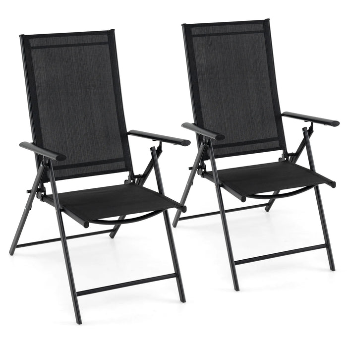 Set of 2 Patio Folding Chairs Adjustable with Breathable Fabric Seats-