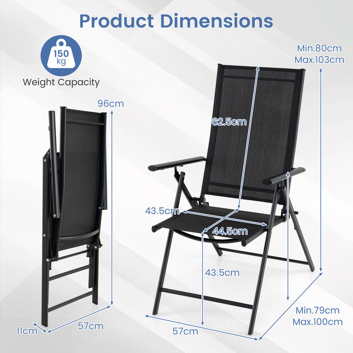 Set of 2 Patio Folding Chairs Adjustable with Breathable Fabric Seats-