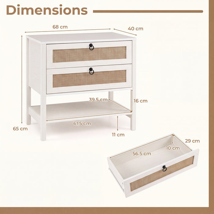 Set of 2 Rattan Nightstand 68 cm with 2 Drawers for Living Room Bedroom-