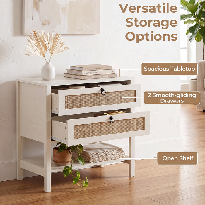 Set of 2 Rattan Nightstand 68 cm with 2 Drawers for Living Room Bedroom-