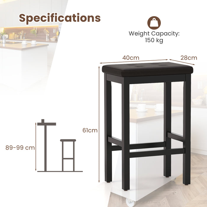 Set of 4 Bar Stools with Padded Seat and Footrest-Brown