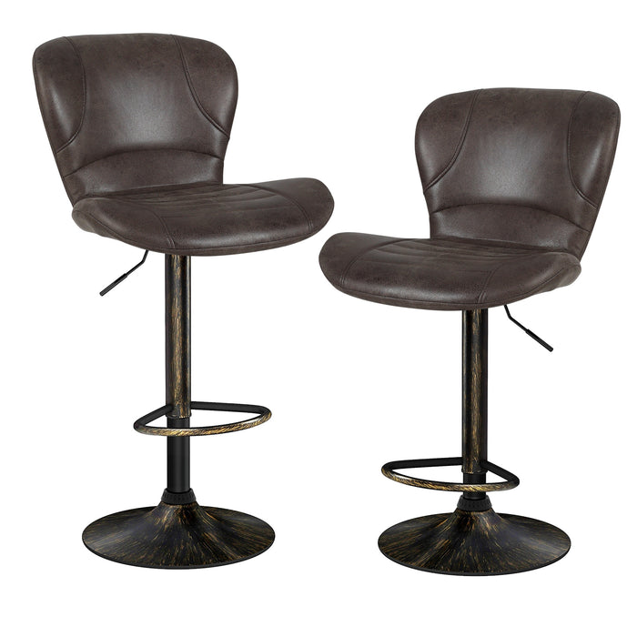 Set of 2 Bar Stools with Adjustable Height and Anti-Slip Metal Base-Brown