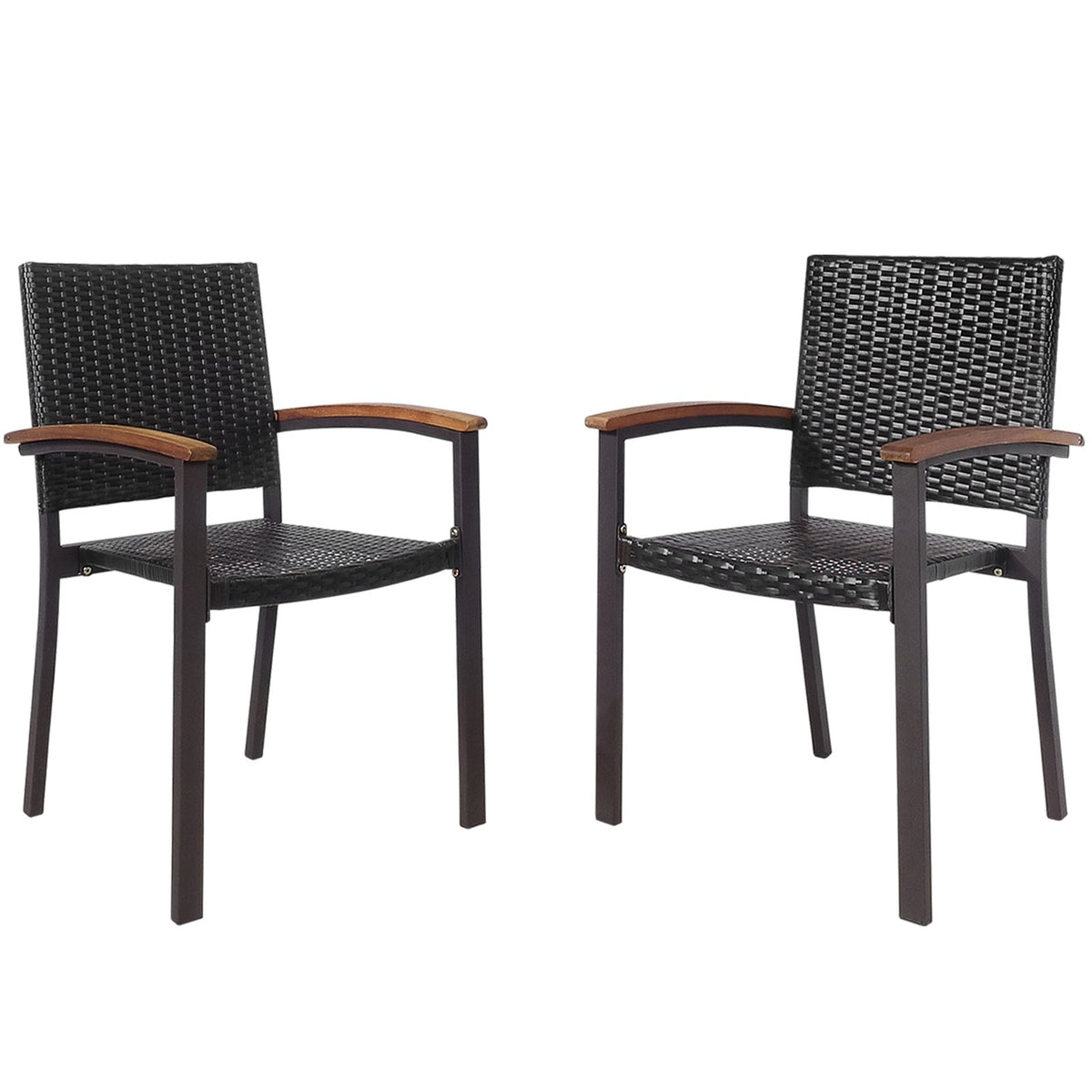 Set of 2 Outdoor PE Wicker Stackable Chairs Patio Dining Chairs