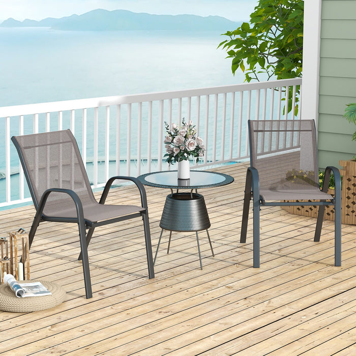 Set of 2 Patio Stackable Metal Dining Chairs with Armrests-