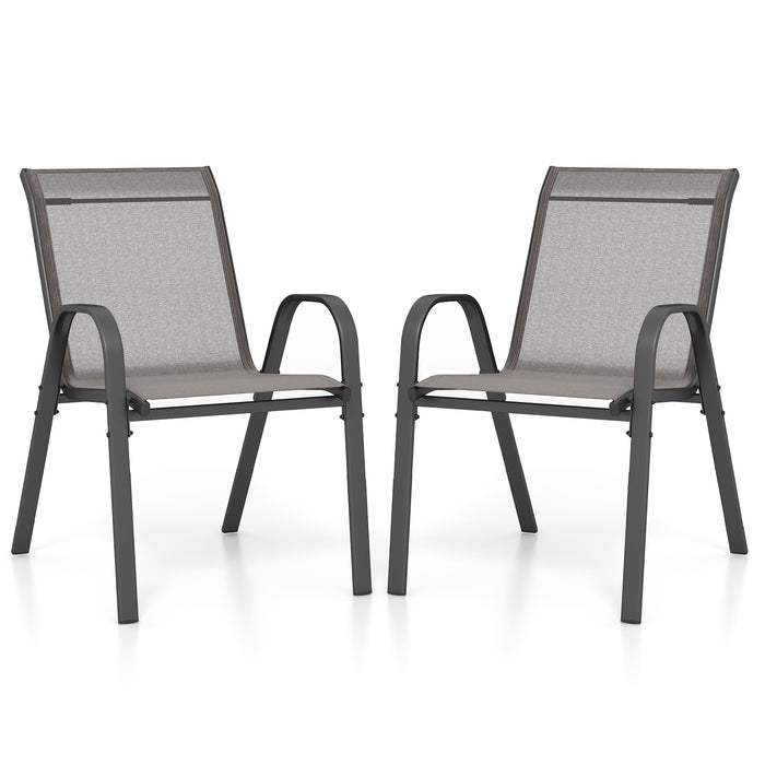 Set of 2 Patio Stackable Metal Dining Chairs with Armrests-