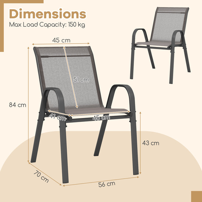 Set of 2 Patio Stackable Metal Dining Chairs with Armrests-